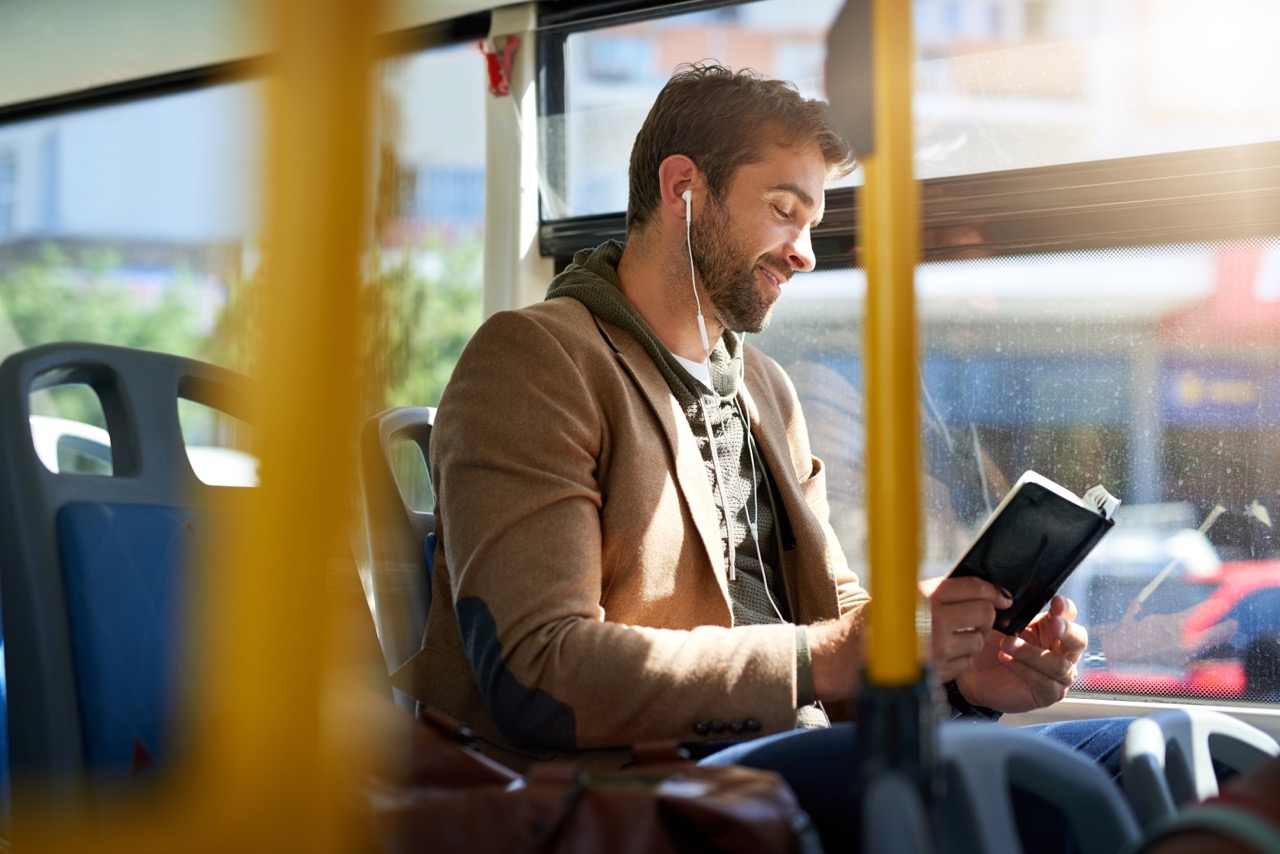 Commuter riding bus