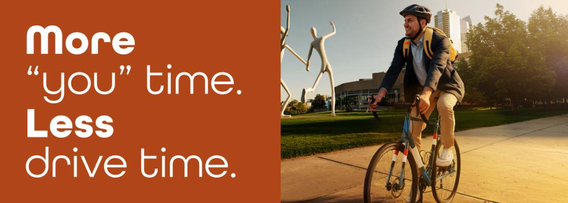 More "you" time. Less drive time. Young man riding bike in Denver.